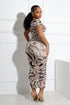 Araceli Mesh Zebra Printed Ruched Midi Dress